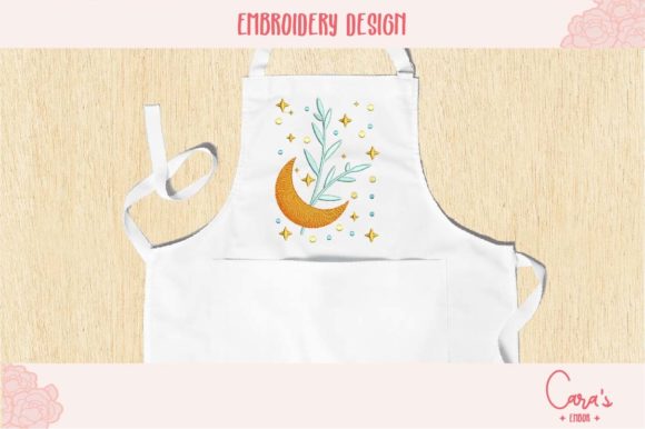 Moon Plants and Stars Embroidery Design