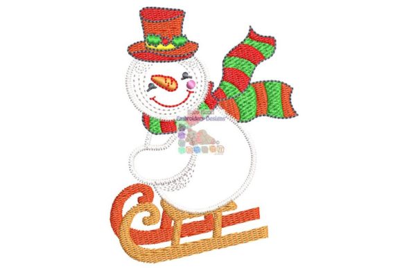 Snowman Sled Skiing: A Charming Christmas Embroidery Design